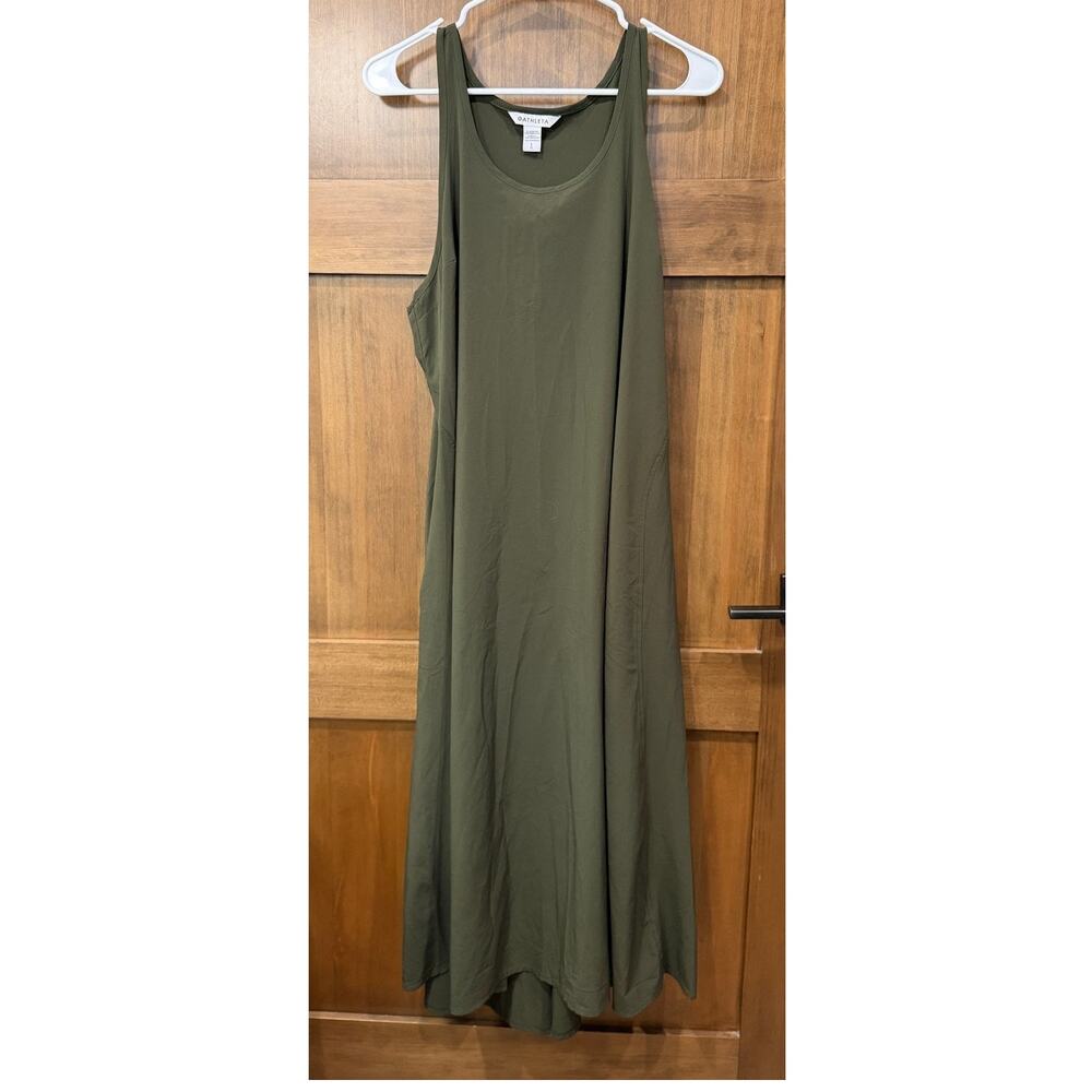 Athleta Olive Army Green Scoop Neck Sleeveless A-Line Maxi Dress Women's Large L